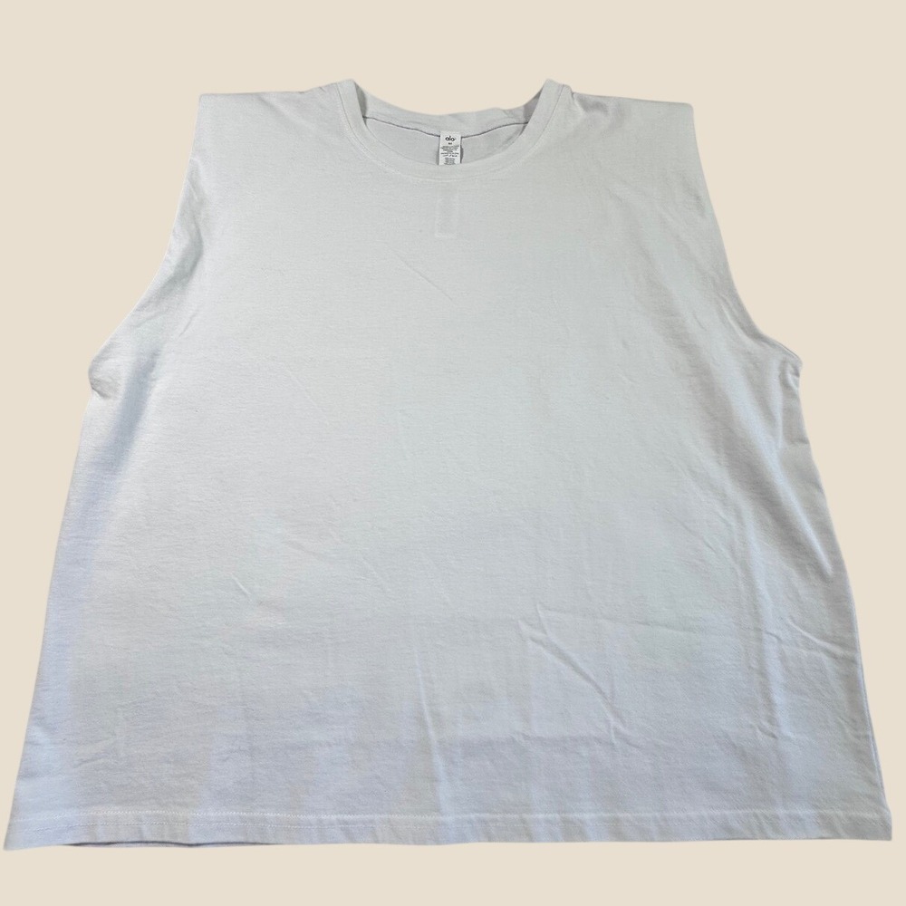 Alo Yoga White Padded Shoulder Muscle Tank women Top Cotton Relaxed Fit Size M